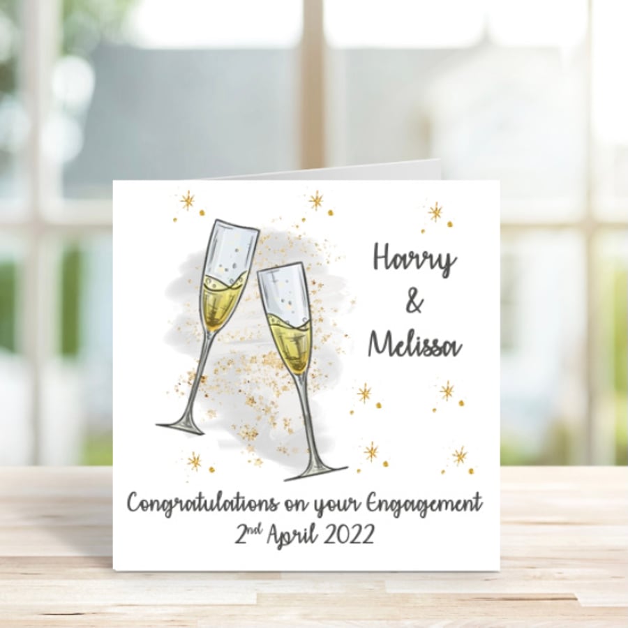 Personalised Champagne Glasses Engagement Card Folksy