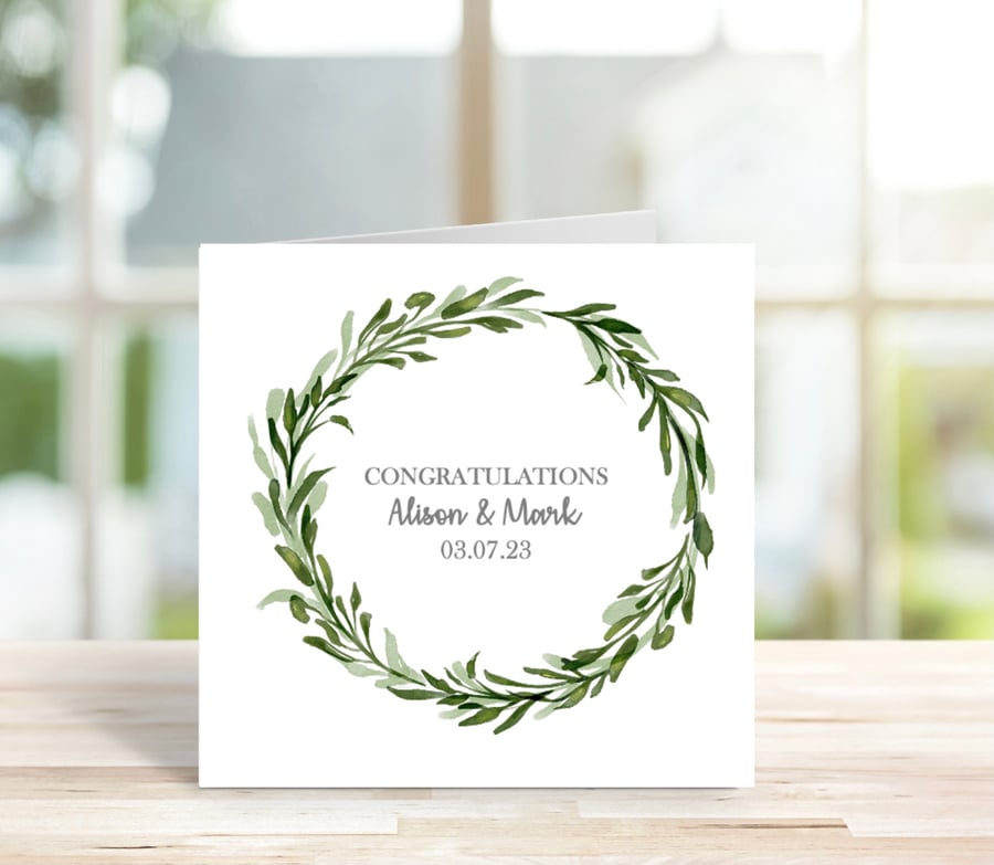 Personalised Wedding Card, Eucalyptus Wreath Wedding Card