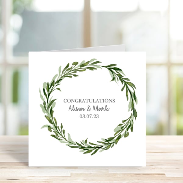 Personalised Wedding Card, Eucalyptus Wreath Wedding Card