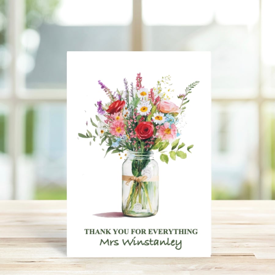 Personalised Floral Thank You Card, Teacher Thank You Card