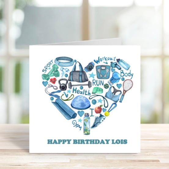 Personalised Fitness Card, Card for fitness fan, Birthday Card for fitness fan