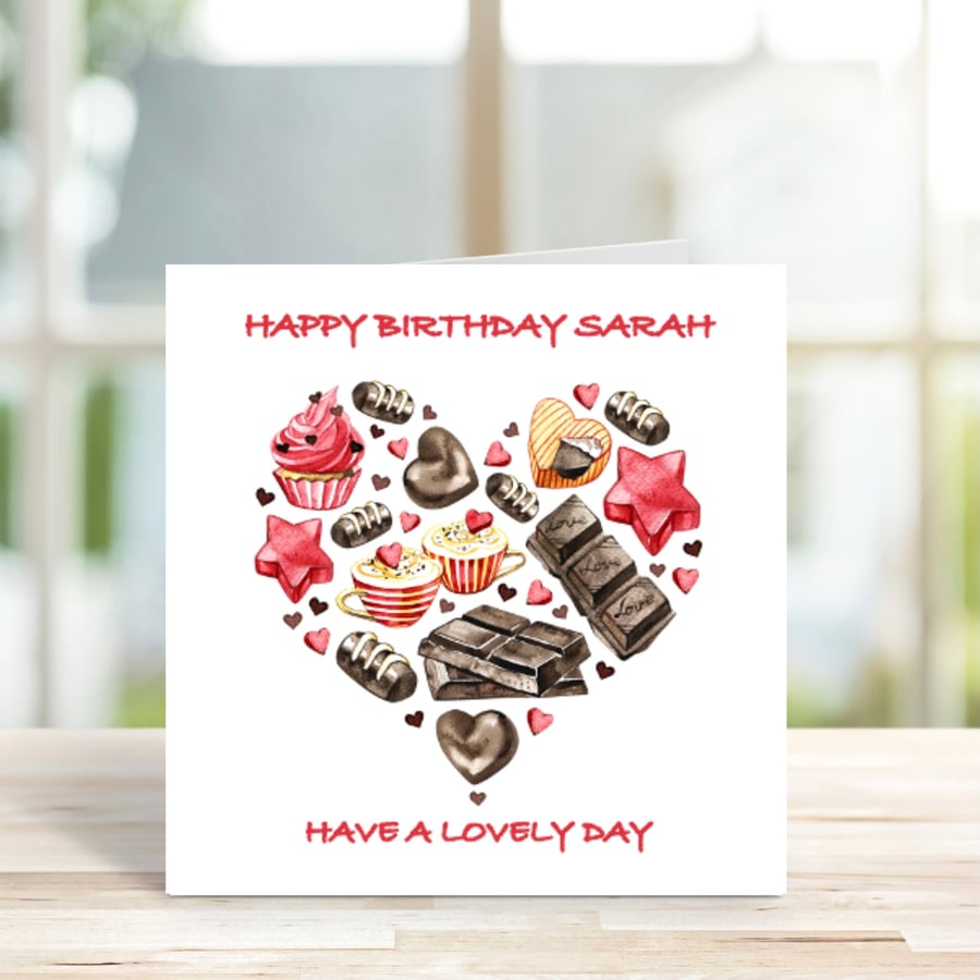 Personalised Chocolate Birthday Card, Chocolate Heart Card