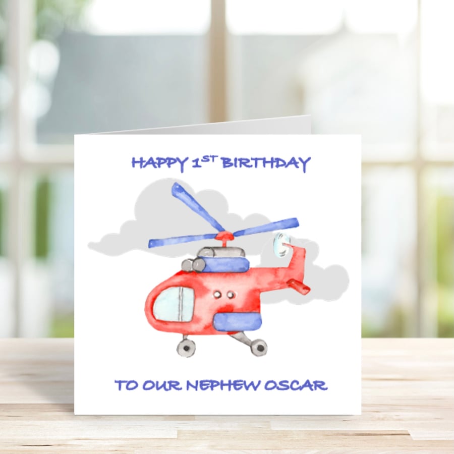 Personalised Helicopter Birthday Card