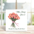 Personalised Rose Bouquet Thank You Card, Teacher Thank You Card