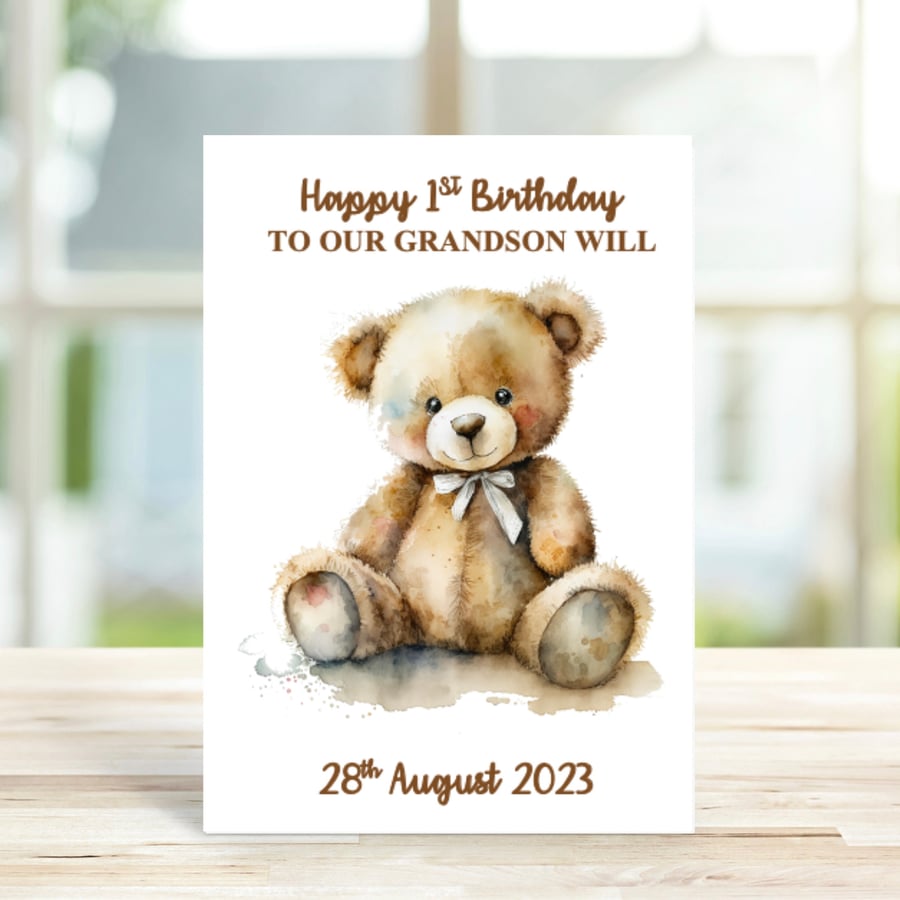 Personalised 1st Birthday Card, Teddy Bear Birthday Card