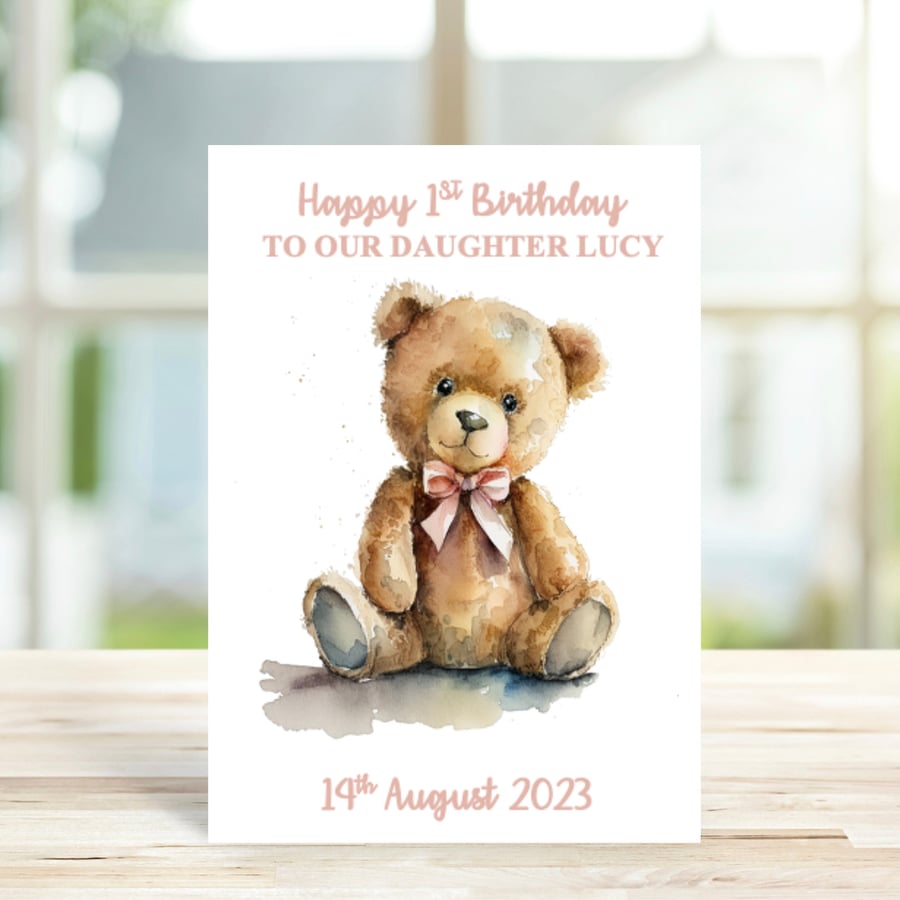 Personalised 1st Birthday Card, Teddy Bear Birthday Card