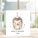 Personalised Hedgehog Card 1st 2nd 3rd Birthday Card for Granddaughter, Daughter