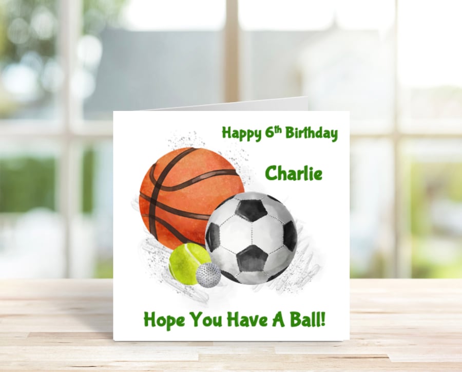 Personalised Sports Birthday Card, Sports Balls Birthday Card, Sports Card