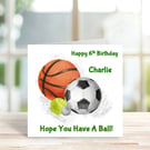 Personalised Sports Birthday Card, Sports Balls Birthday Card, Sports Card