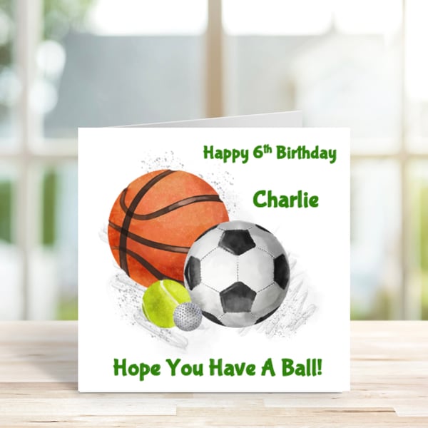 Personalised Sports Birthday Card, Sports Balls Birthday Card, Sports Card