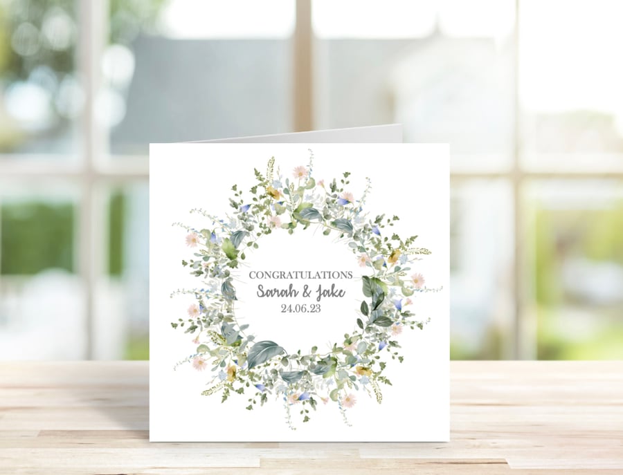 Personalised Floral Wreath Wedding,Engagement Card