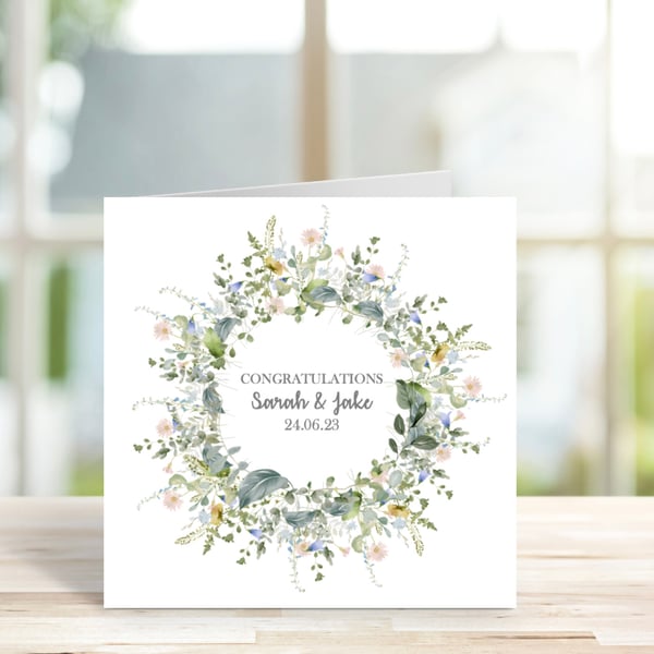 Personalised Floral Wreath Wedding,Engagement Card