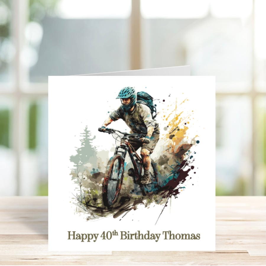 Personalised Mountain Biker Birthday Card