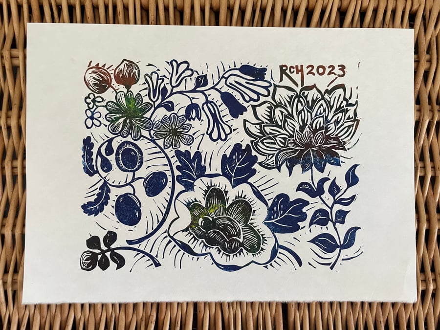 American blooms - original linocut print