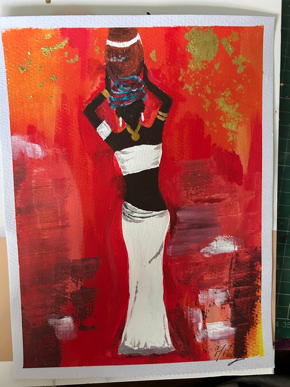 African Themed - Original Acrylic Painting - A4 - FREEPOST