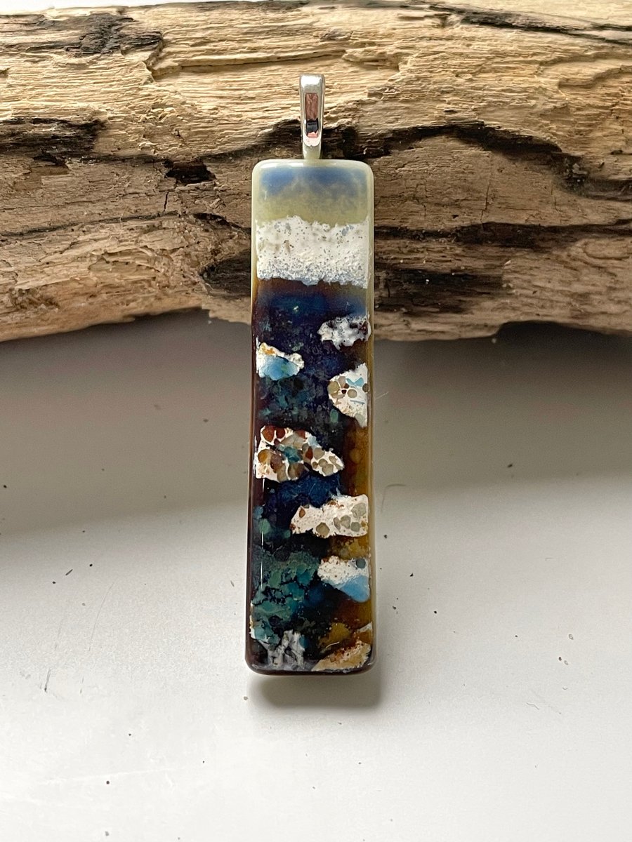 Fused glass abstract seascape pendant 