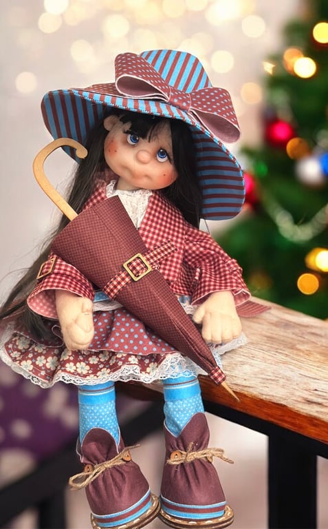 OOAK Unique Handmade Rag Doll Soft Toy with Umbrella
