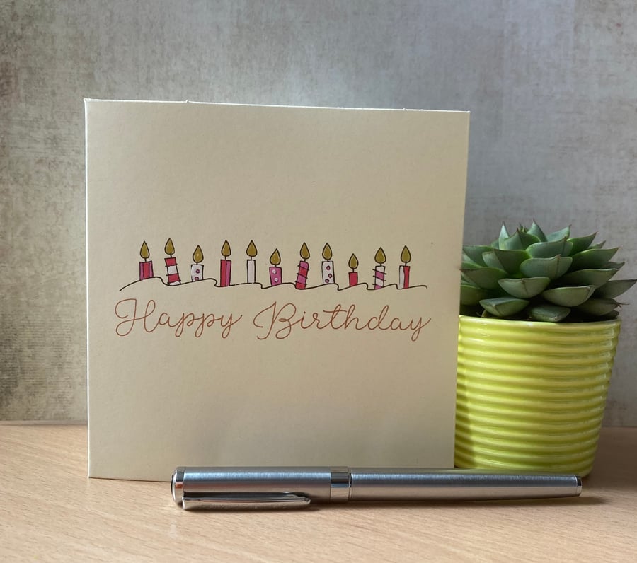 Birthday Candles - Happy Birthday Card - Hand painted card