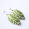 Olive green leaf oval earrings