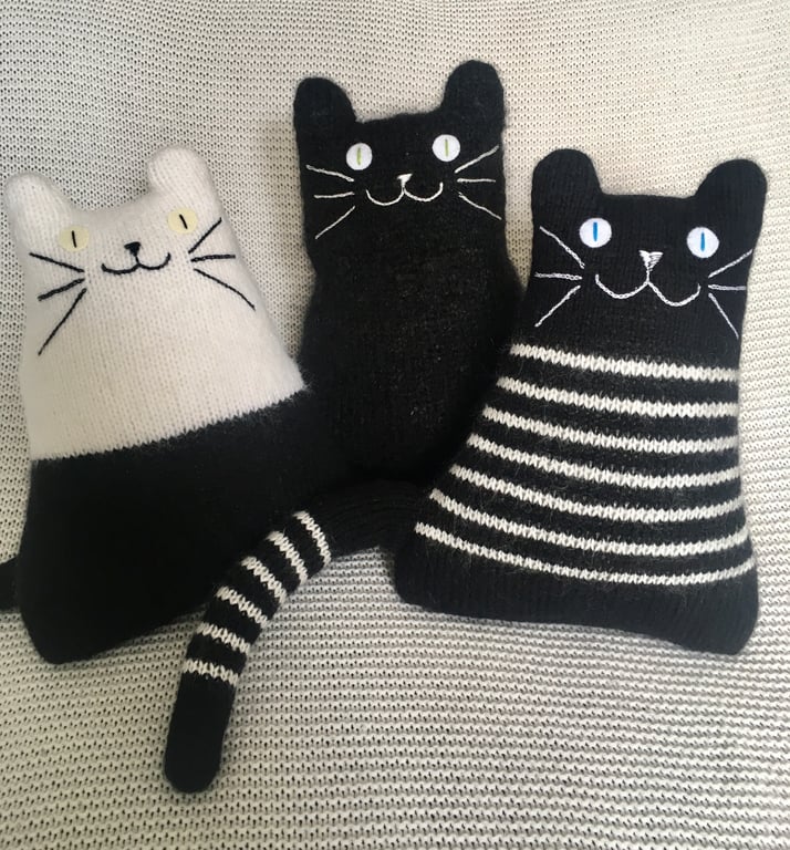 Black and White mohair knitted cat ornament Cat decorative cushion Gift for him