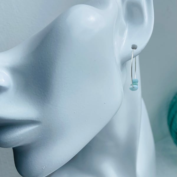 Sterling Silver Hoop Earrings with Turquoise & Sterling Silver Beads