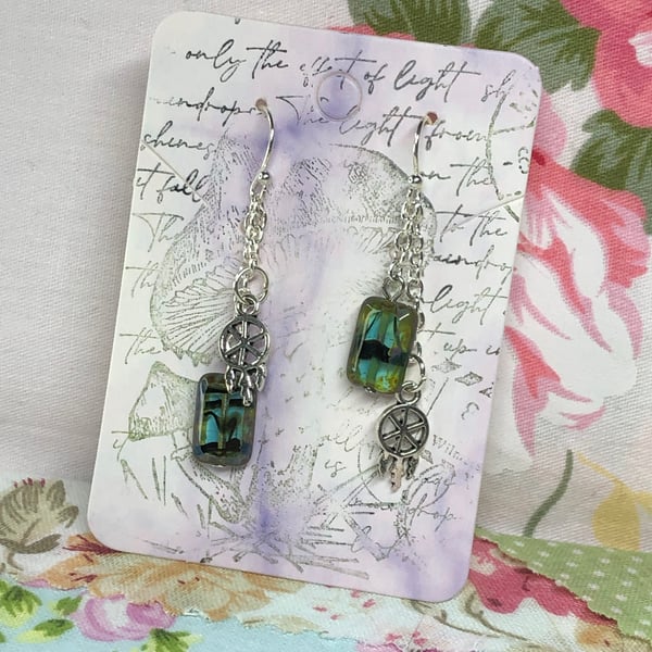 Glass and dreamcatcher chain earrings 