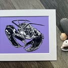 Scottish lobster (lilac, purple) original lino print