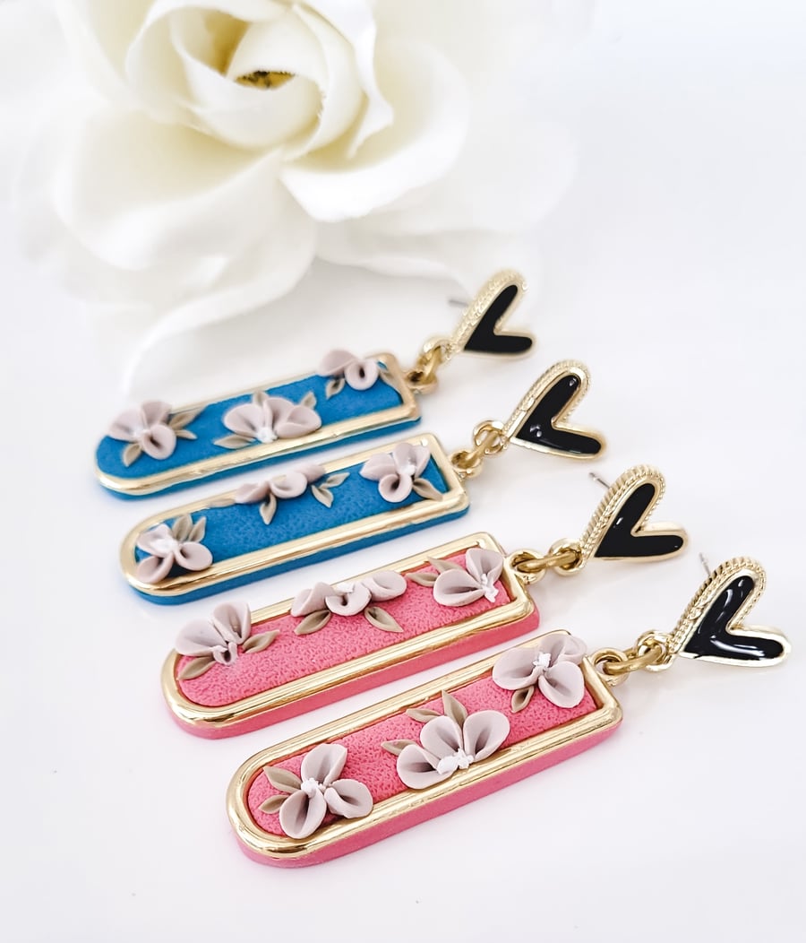 Floral Polymer clay Earrings, dangle earrings