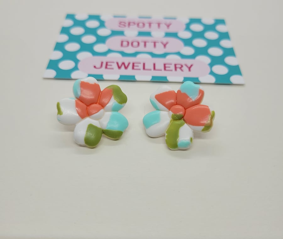 Pastel Polymer Clay Flower Dangle Earrings 