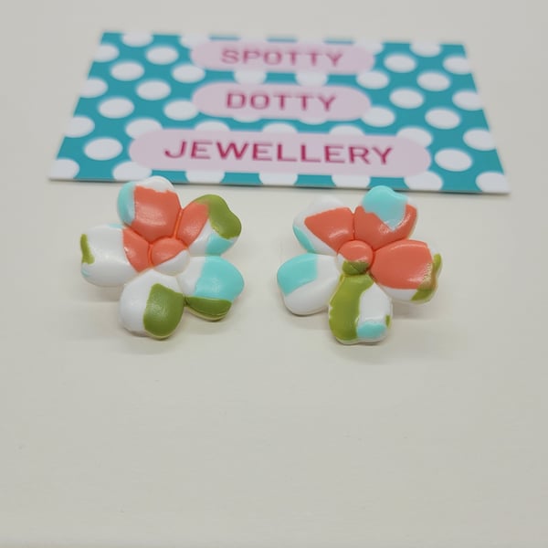 Pastel Polymer Clay Flower Dangle Earrings 