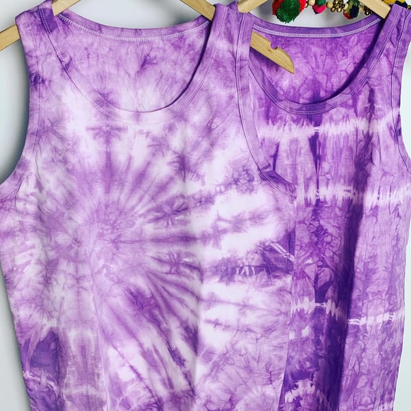 Purple Hand Tied Tie Dyed Vest Top