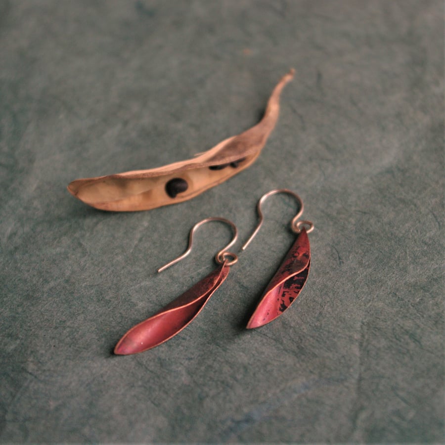  Silver and Copper Seed  Pod  Dangle Earrings 