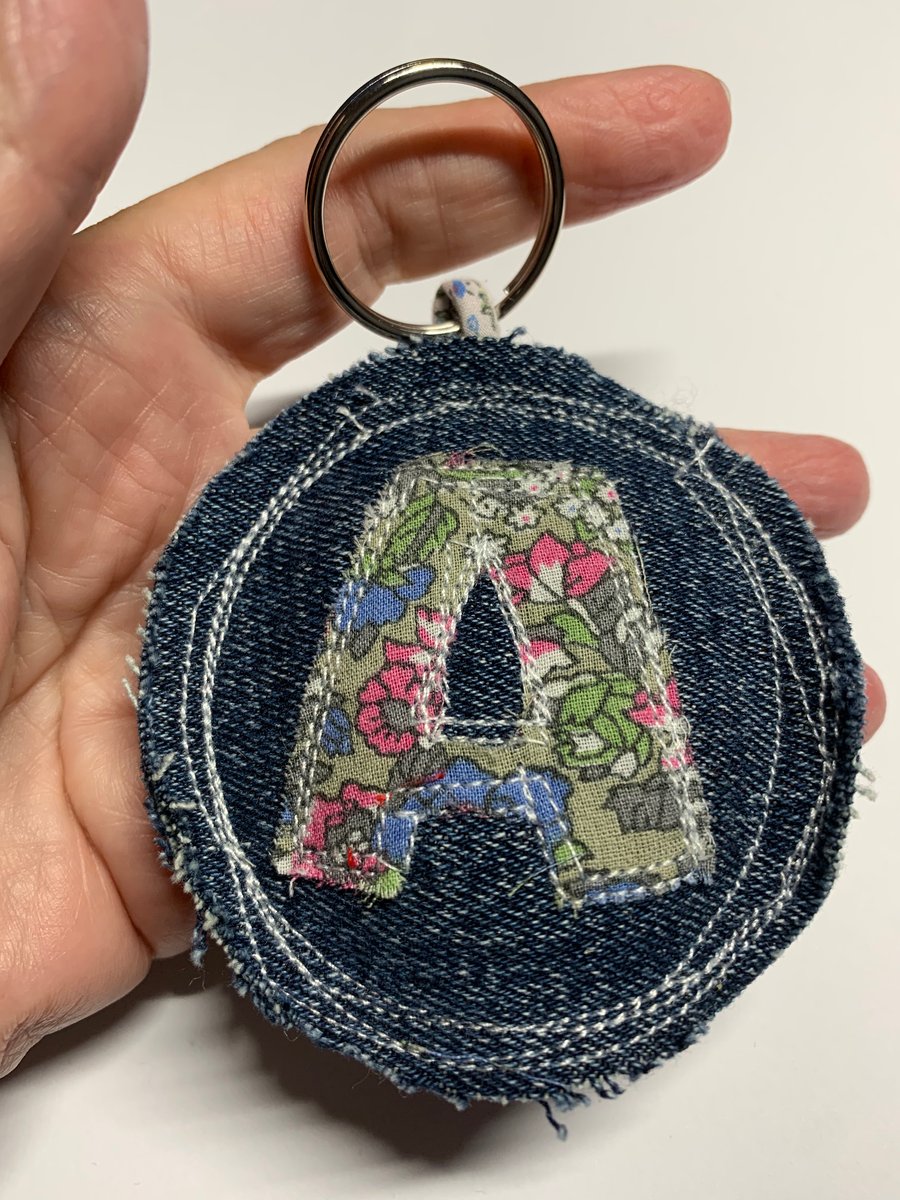 Upcycled denim key ring. Boho A