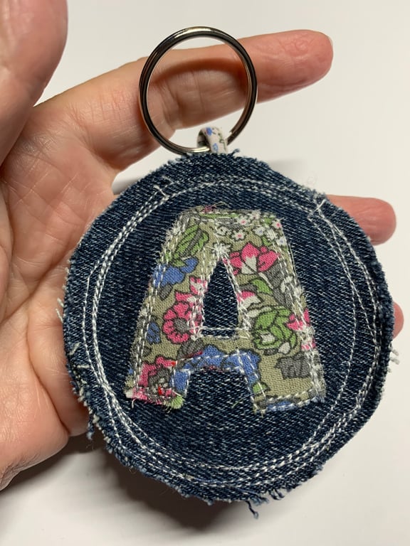 Upcycled denim key ring. Boho A