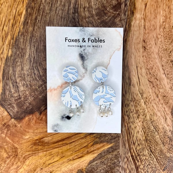 Handmade Lacy Polymer Clay Earrings with Pearls