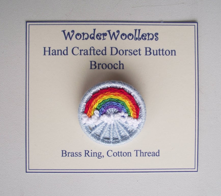 Rainbow Dorset Button Brooch, 3.5cm, Handmade, Brooch Pin
