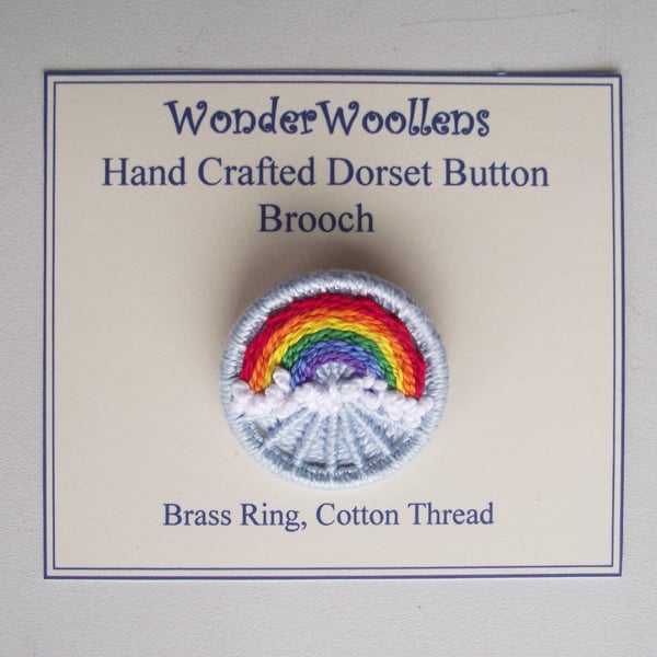 Rainbow Dorset Button Brooch, 3.5cm, Handmade, Brooch Pin