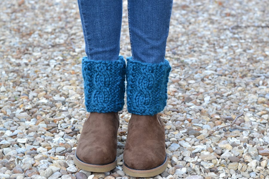 , Boot Toppers  Super Chunky Petrol  Knitted Boot Cuffs