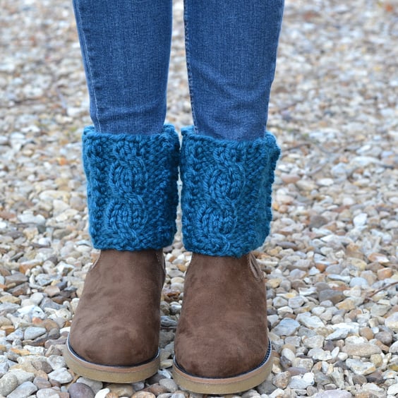 , Boot Toppers  Super Chunky Petrol  Knitted Boot Cuffs