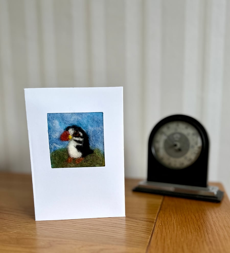 Needlefelted Puffin Greetings Card  for bird & nature  lovers
