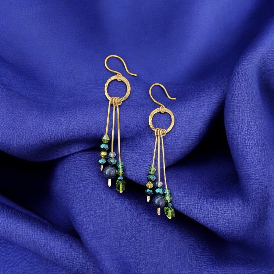 Handmade Gold Crystal Earrings, Dangle, Vibrant - Gift Boxed