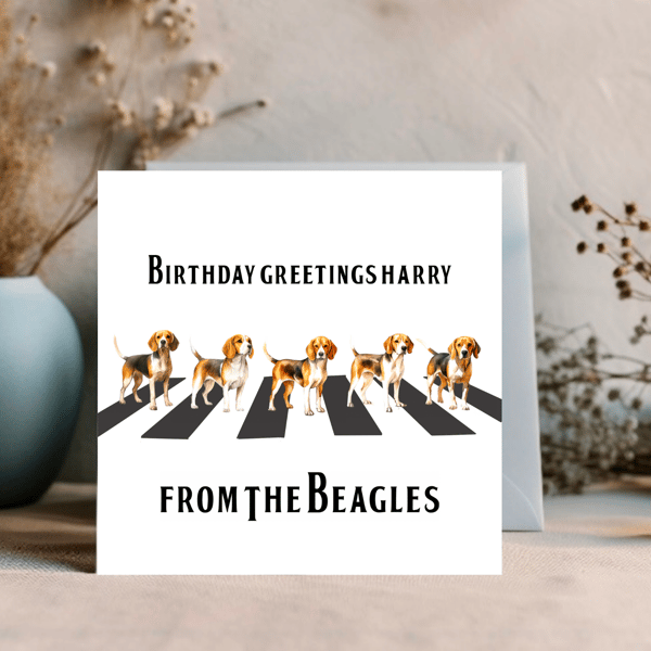 Cute and funny dog personalised card, Beatles style card
