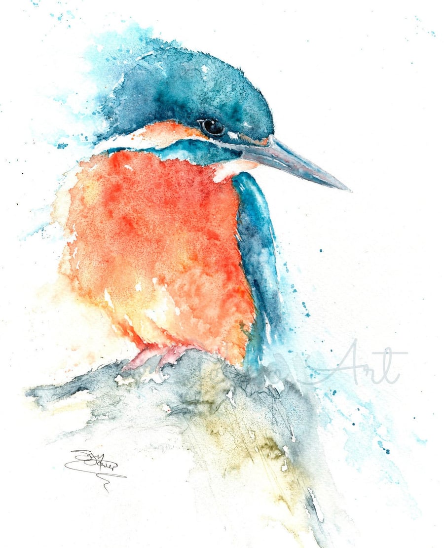 Kingfisher 'Watching'. A Fine Art Print from an Original Watercolour Painting
