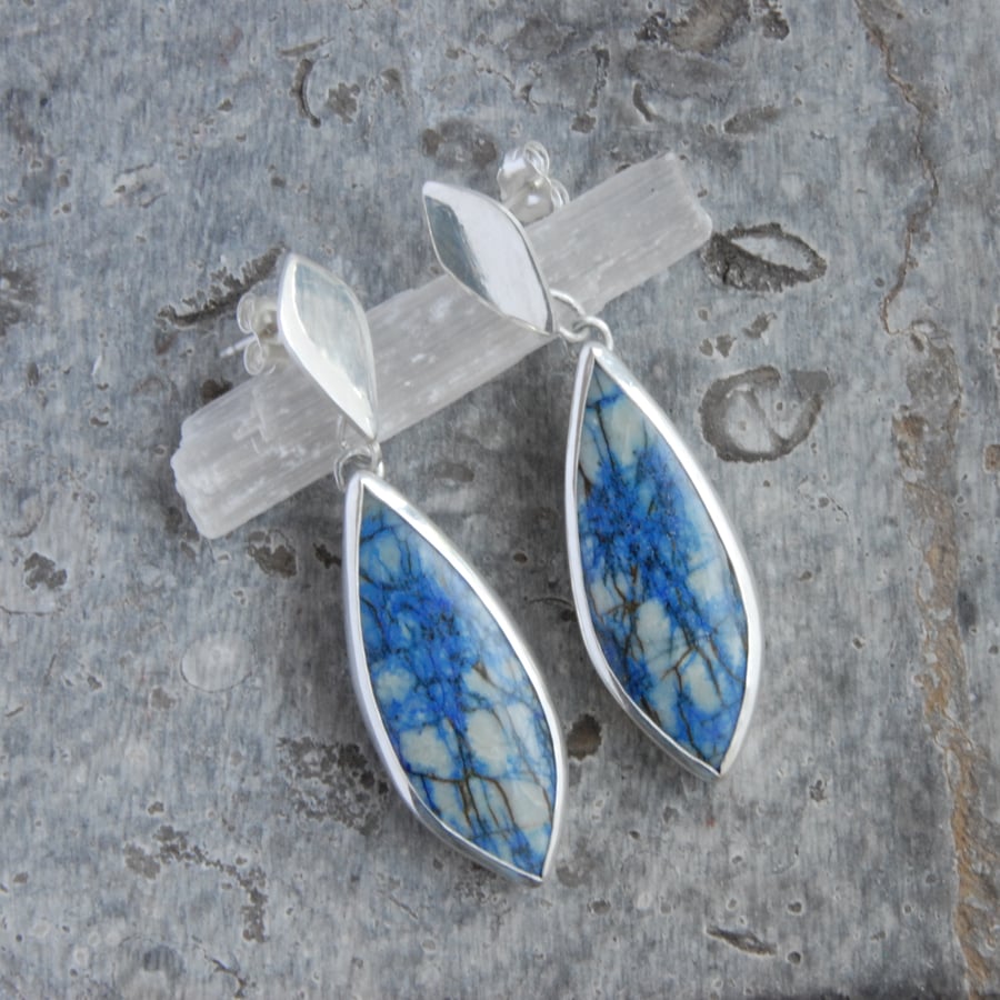 Azurite and sterling silver drop earrings
