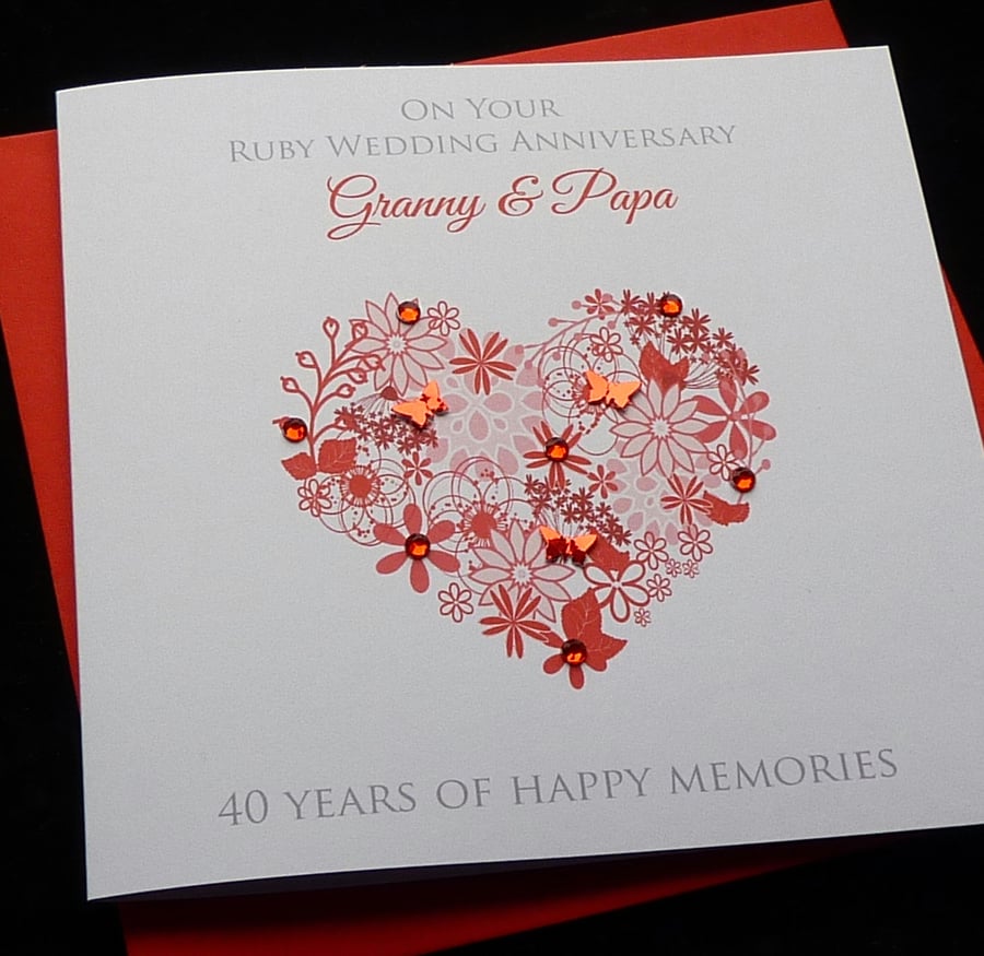 Handmade Personalised Ruby 40th Wedding Anniversary Card
