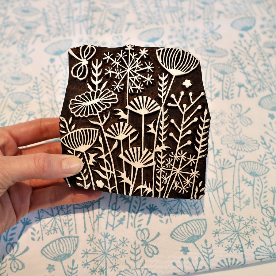 Indian Wooden Printing Block - Meadow Design