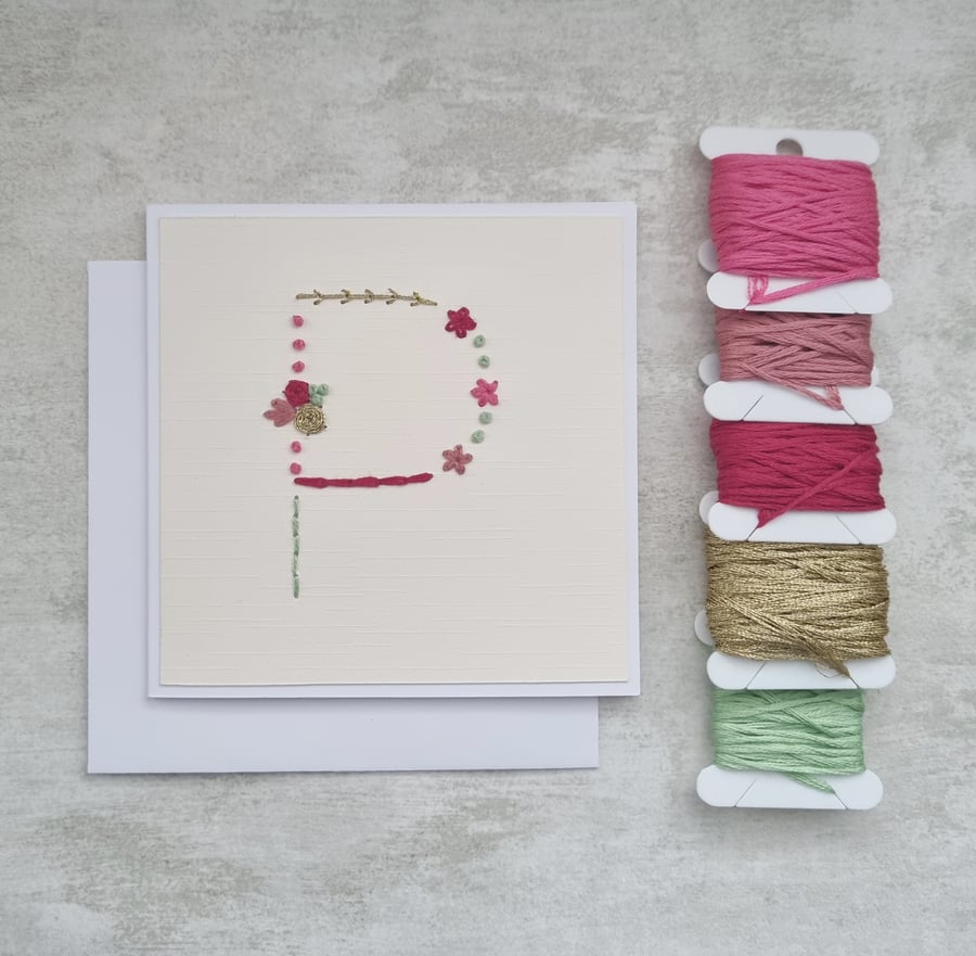 Letter P Embroidered Card, Personalised Bridesmaid Card, Birthday Keepsake Card