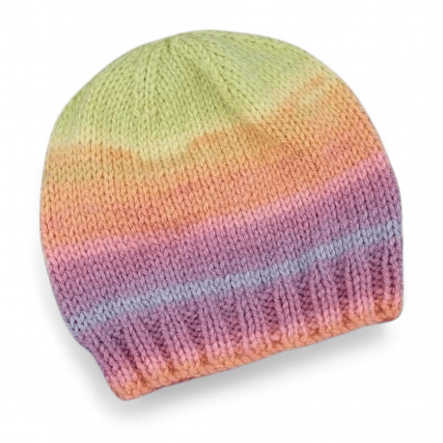 Hand Knitted Baby Hat for Girls, Pastel Stripes, Newborn Essential, Winter 