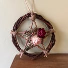 Dried Flower and Foliage Small Pentagram. Handmade. 13cm Diameter.