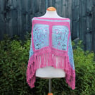 Wild Orchid and Blue Mix Crochet Poncho - Design A542